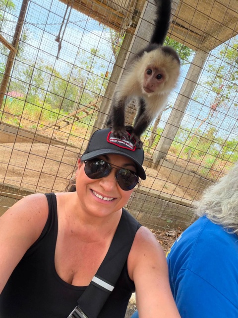 A curious capuchin joining the selfie at the monkey hangout